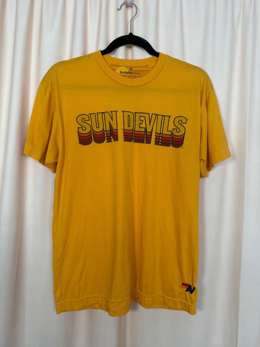 Aviator Arizona State University Sun Devils Crew Tee Shirt Size M Yellow